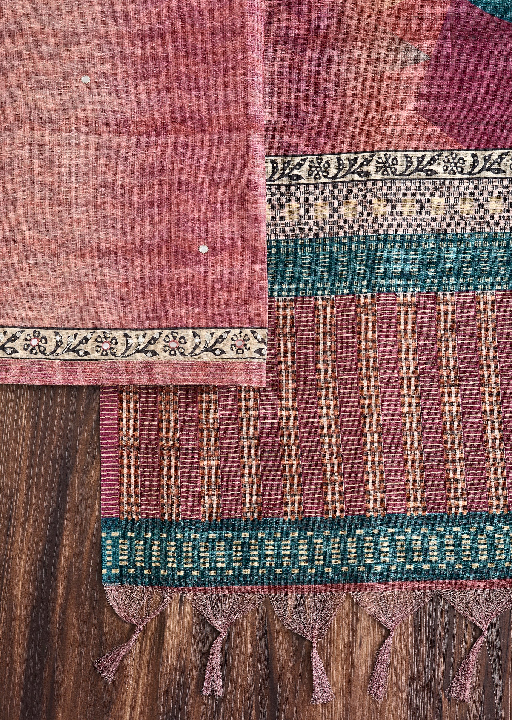 Rose Pink Dola Silk Printed Unstitched Suit Set
