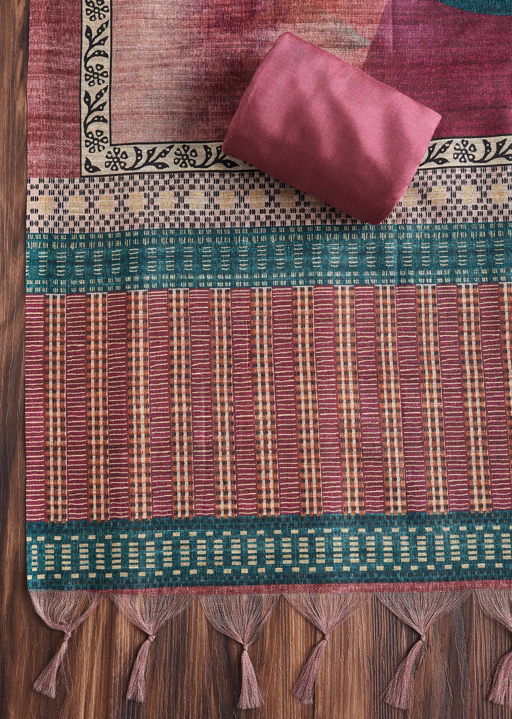Rose Pink Dola Silk Printed Unstitched Suit Set