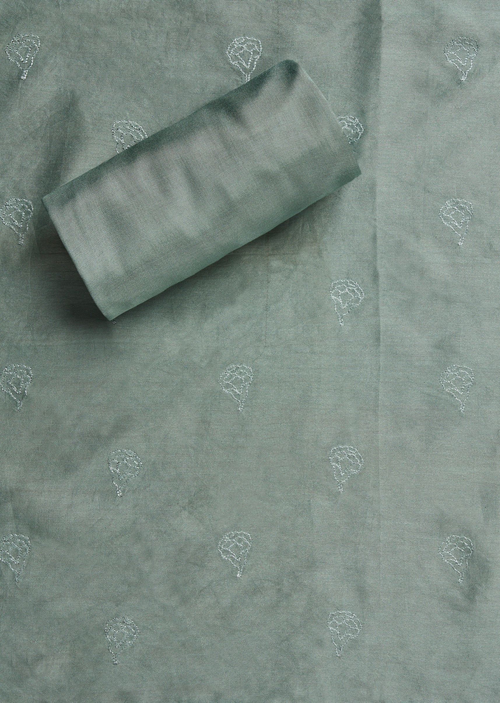Grey Chanderi Printed Unstitched Suit Set