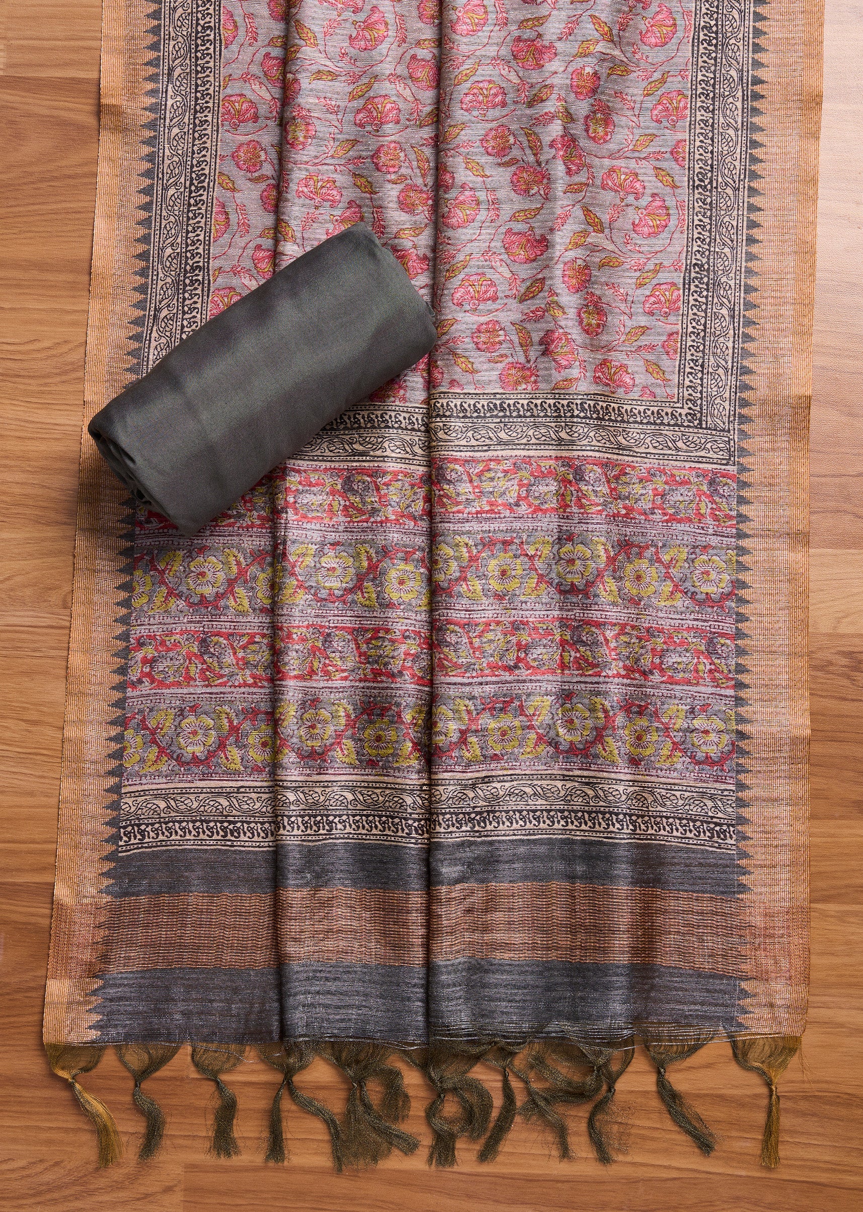 Grey Dola Silk Unstitched Suit Set