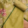Mehendi Green Chanderi Embroidered Unstitched Suit Set