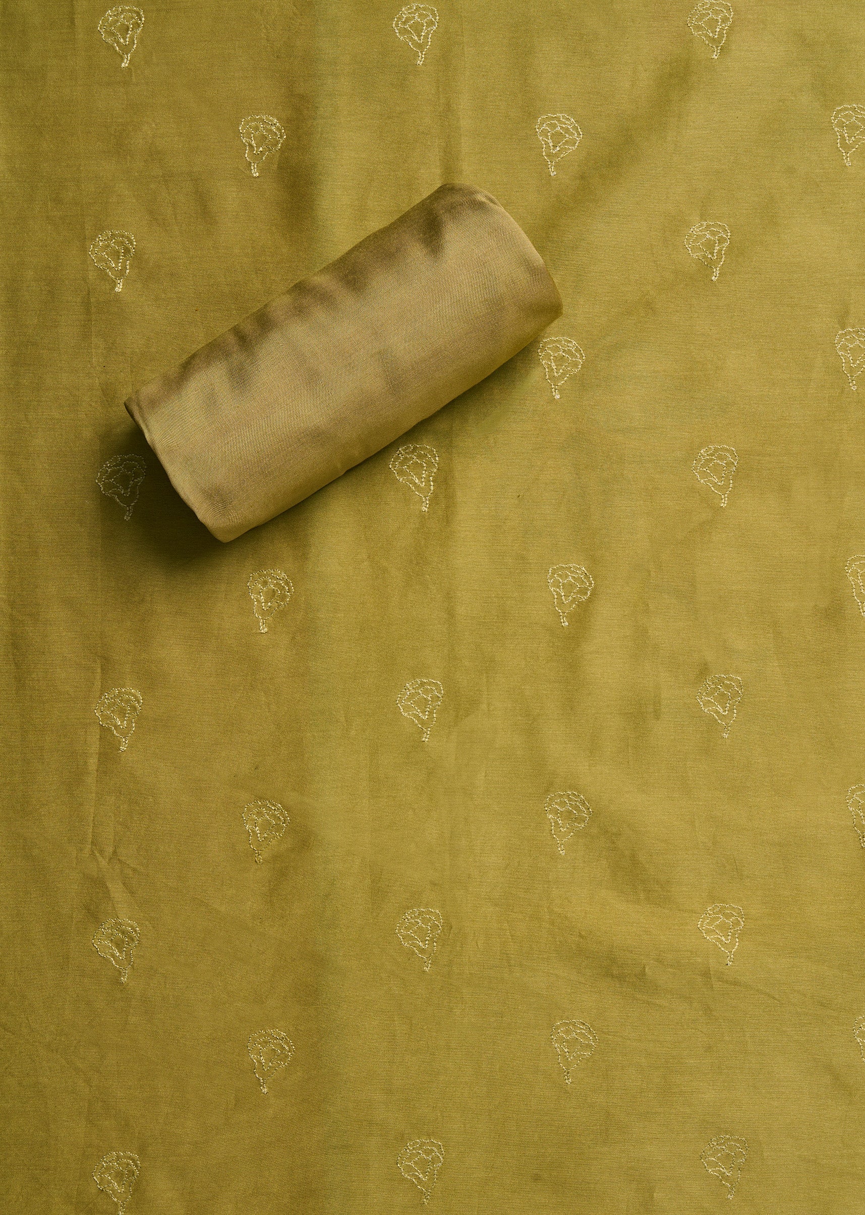 Mehendi Green Chanderi Embroidered Unstitched Suit Set