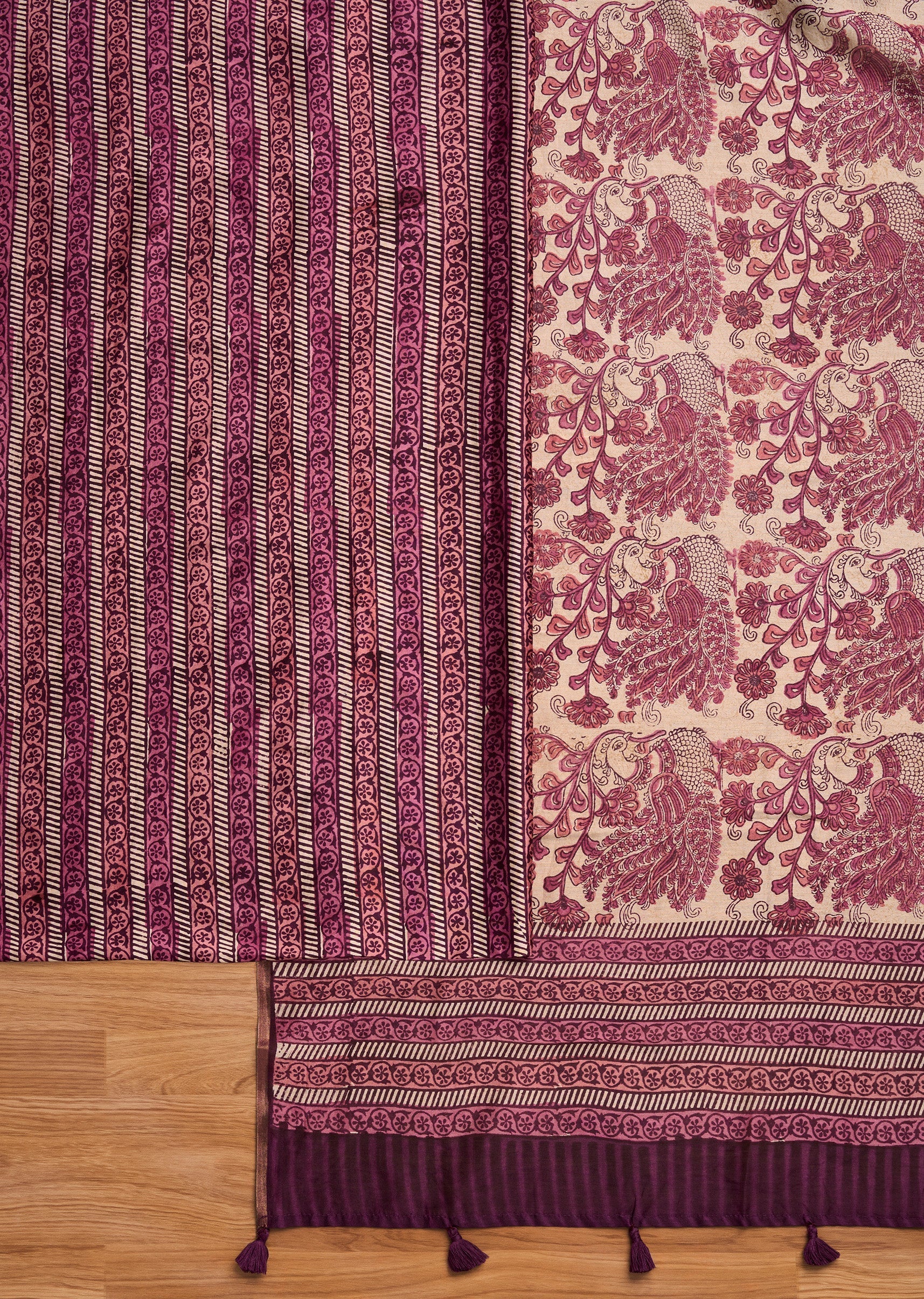 Pink Chanderi Printed Unstitched Suit Set