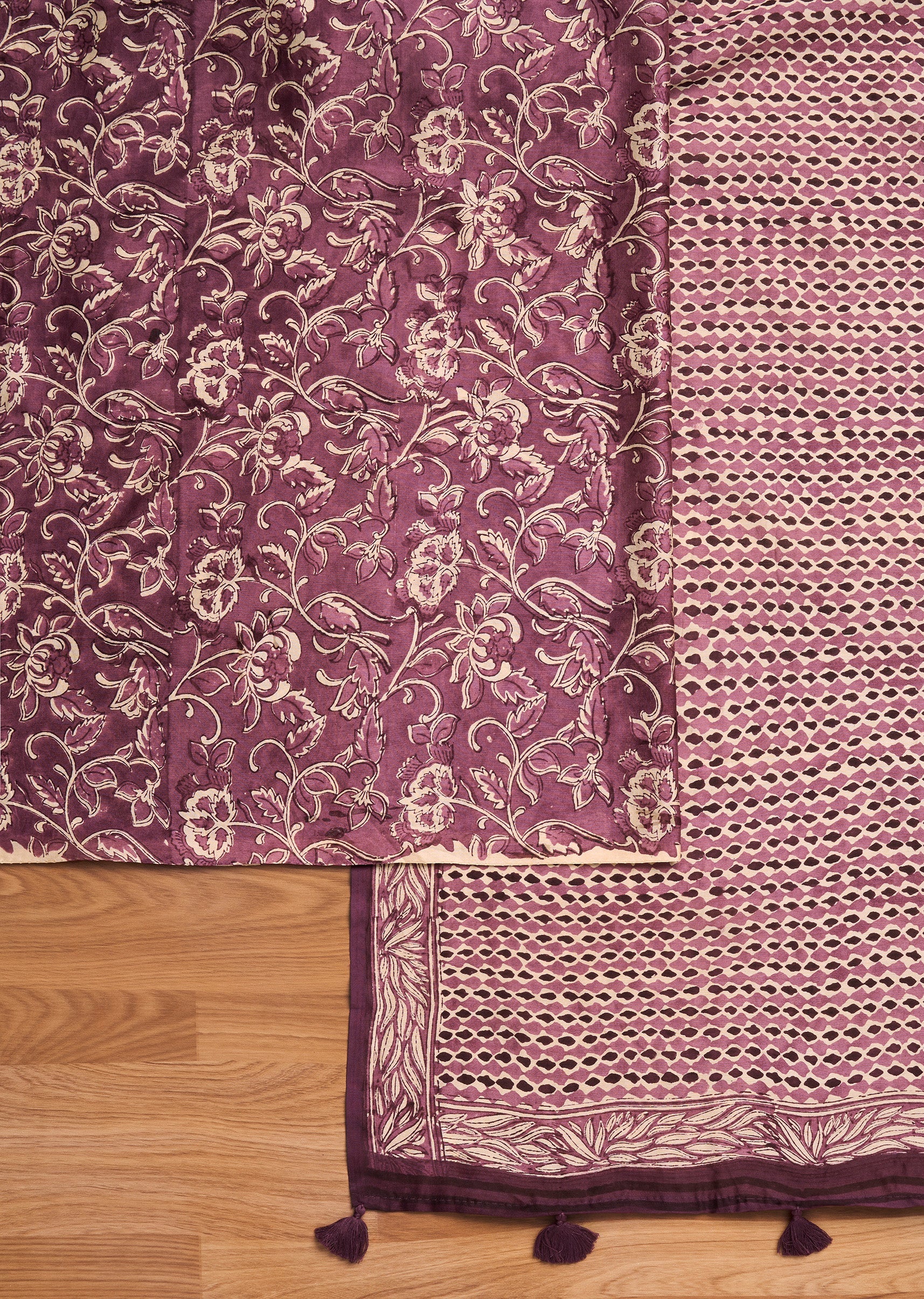Purple Chanderi Printed Unstitched Suit Set