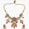 Gold Plated Deep Pink Choker Necklace Set With Earrings