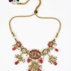 Gold Plated Deep Pink Choker Necklace Set With Earrings