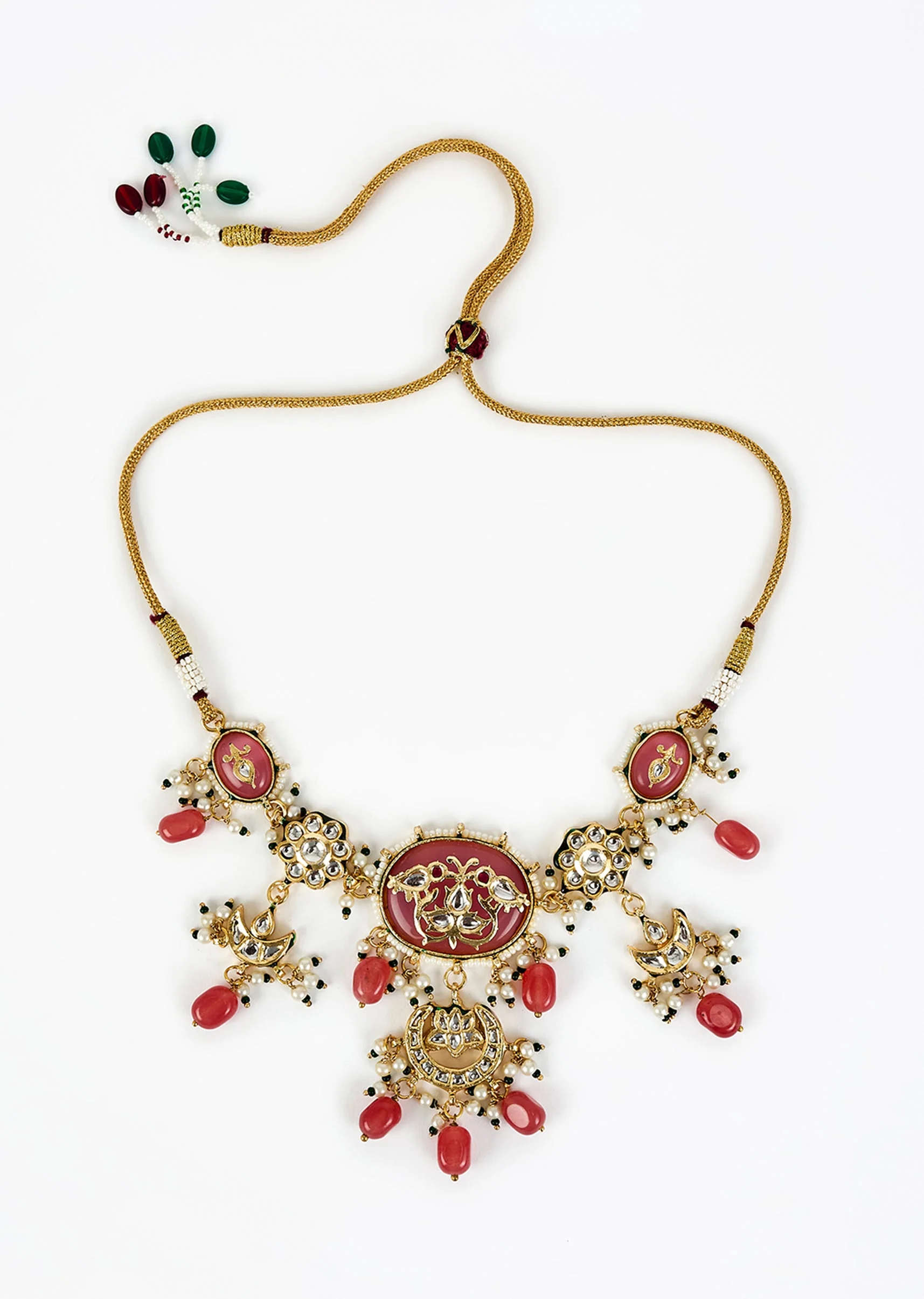 Gold Plated Deep Pink Choker Necklace Set With Earrings