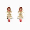 Gold Plated Deep Pink Choker Necklace Set With Earrings
