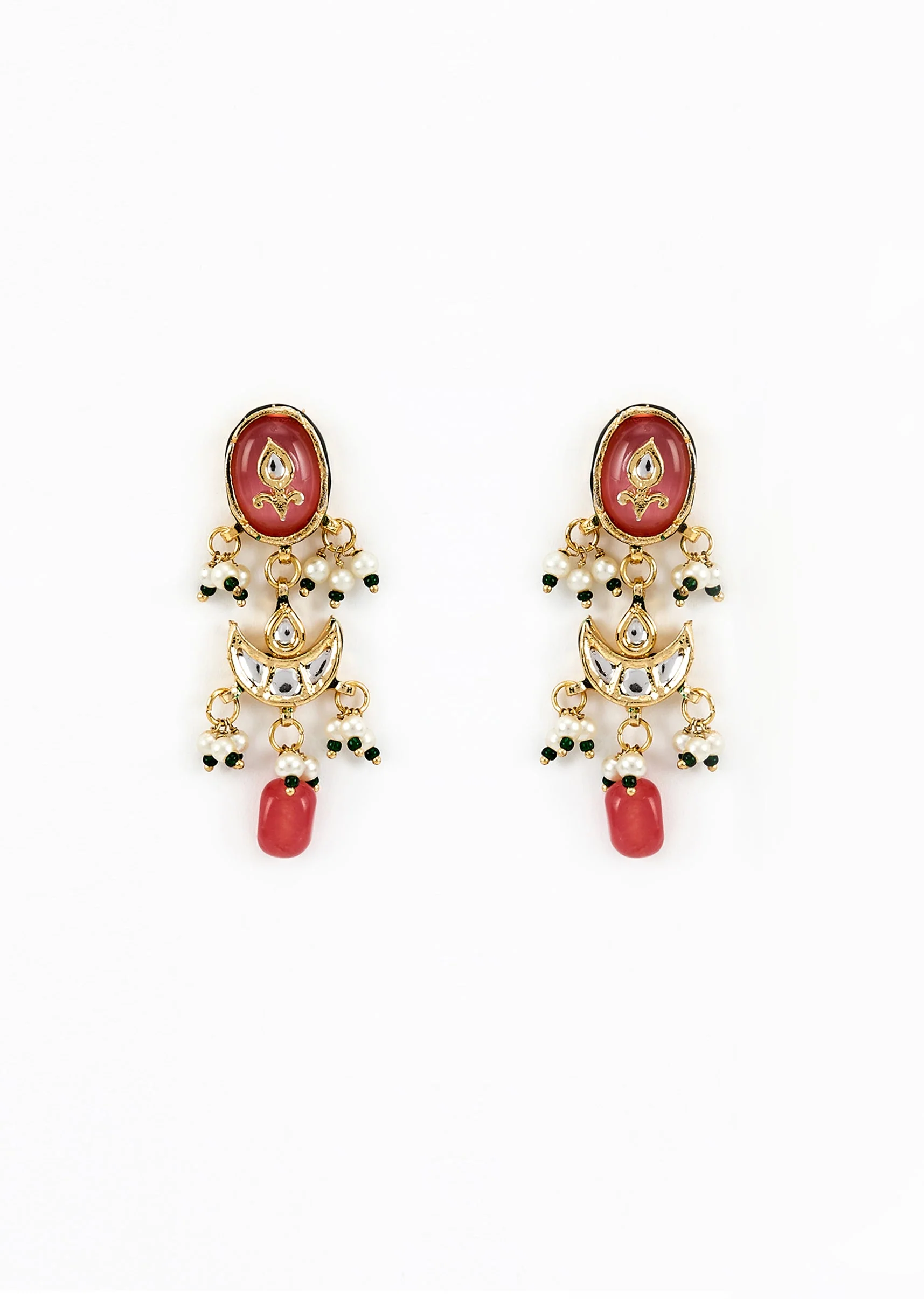 Gold Plated Deep Pink Choker Necklace Set With Earrings