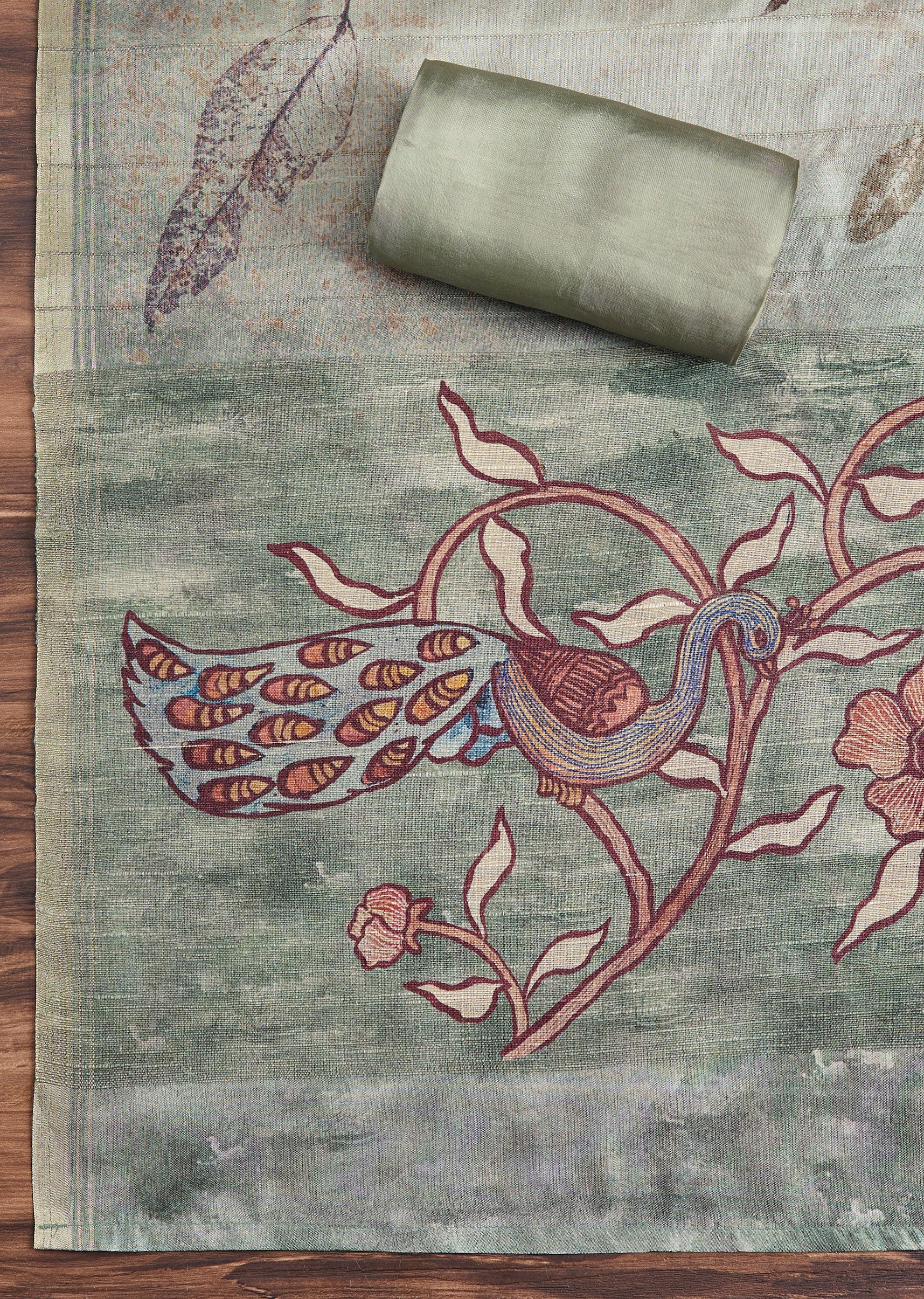 Mint Green Chanderi Unstitched Suit With Printed Dupatta