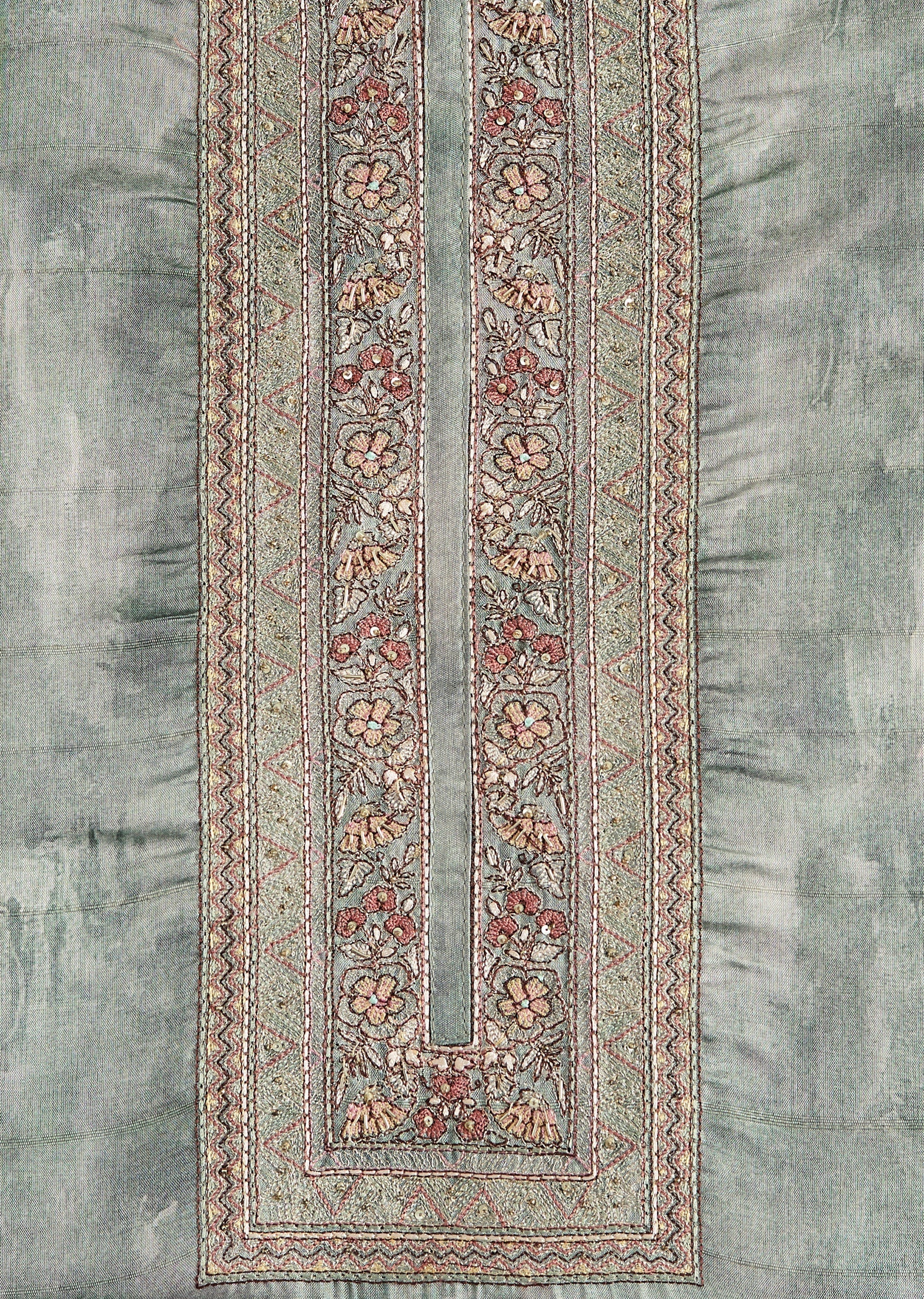 Mint Green Chanderi Unstitched Suit With Printed Dupatta