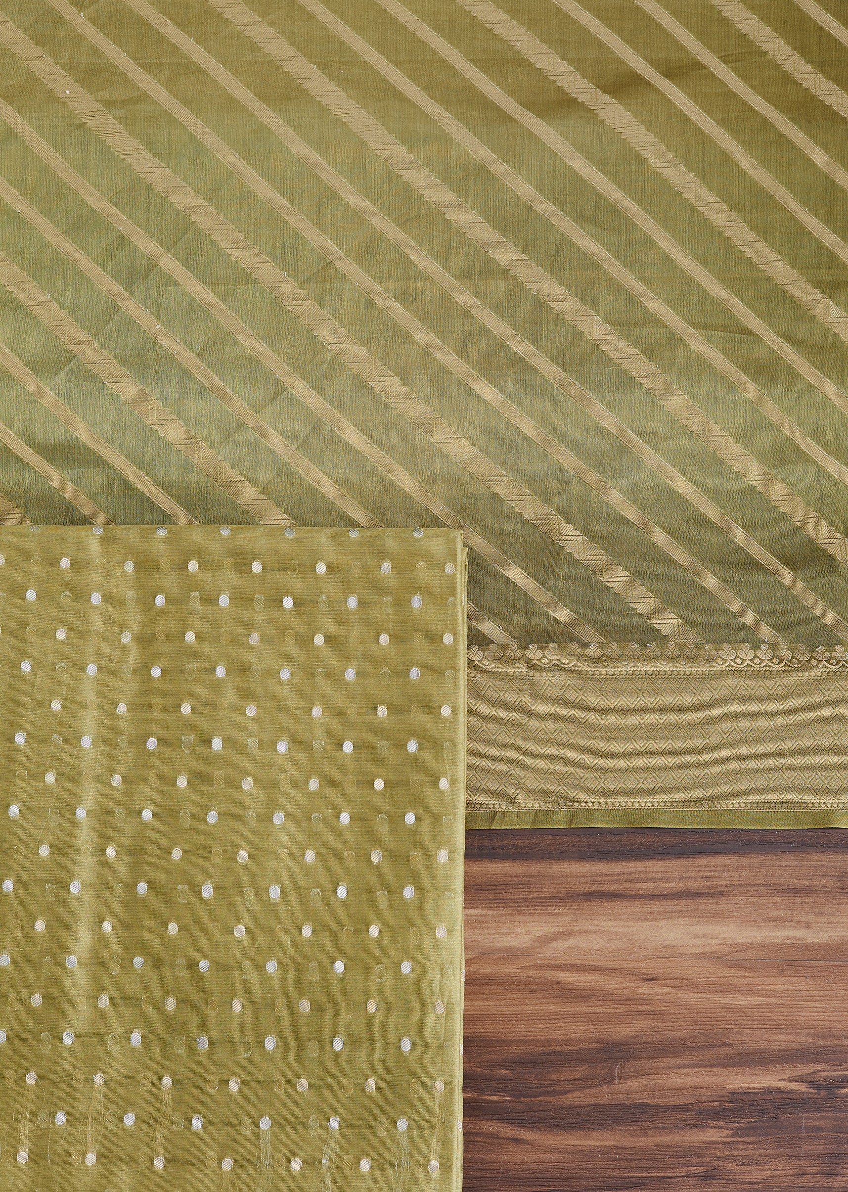 Green Chanderi Unstitched Suit With Dupatta