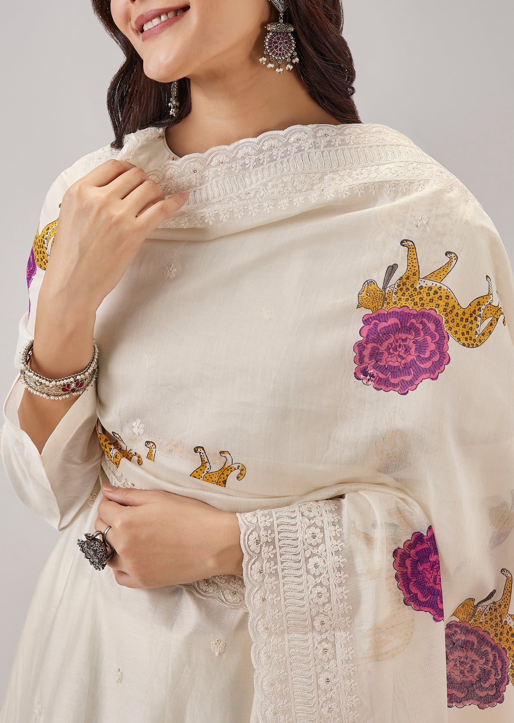 Off White Thread Work Palazzo Set