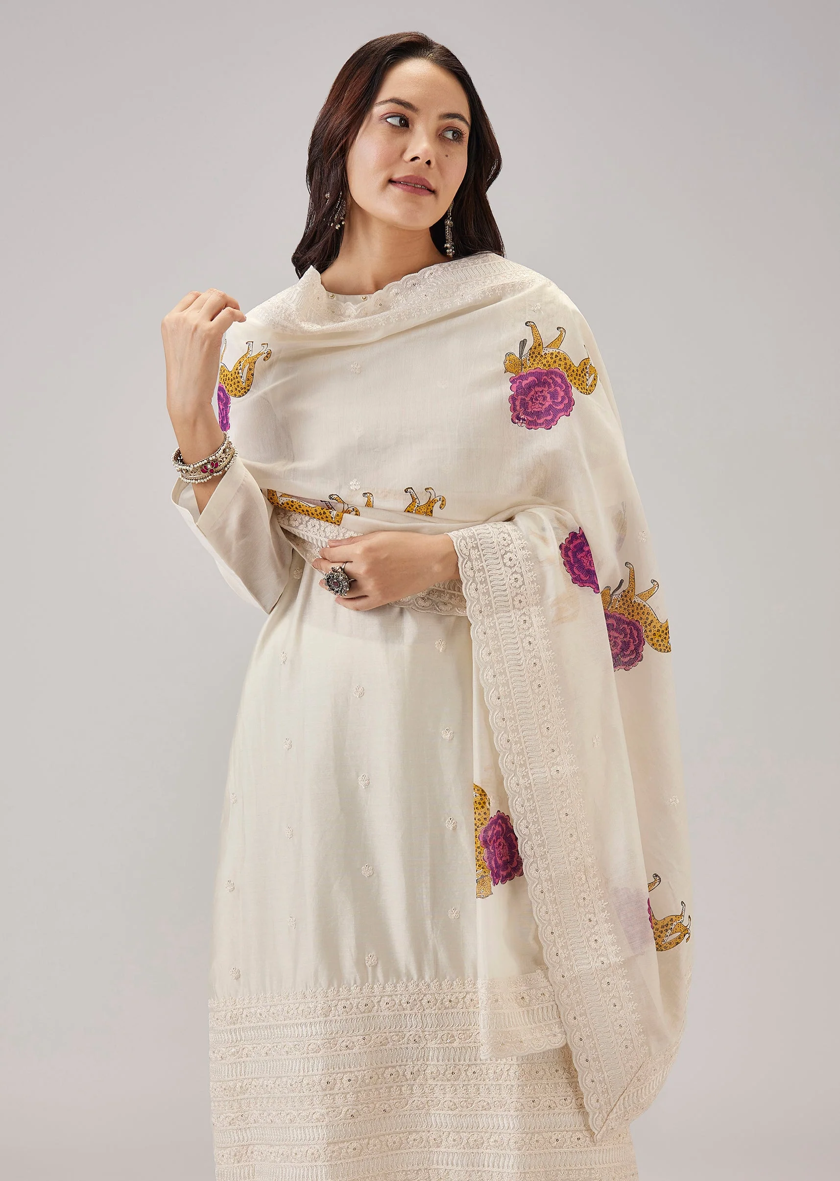 Off White Thread Work Palazzo Set