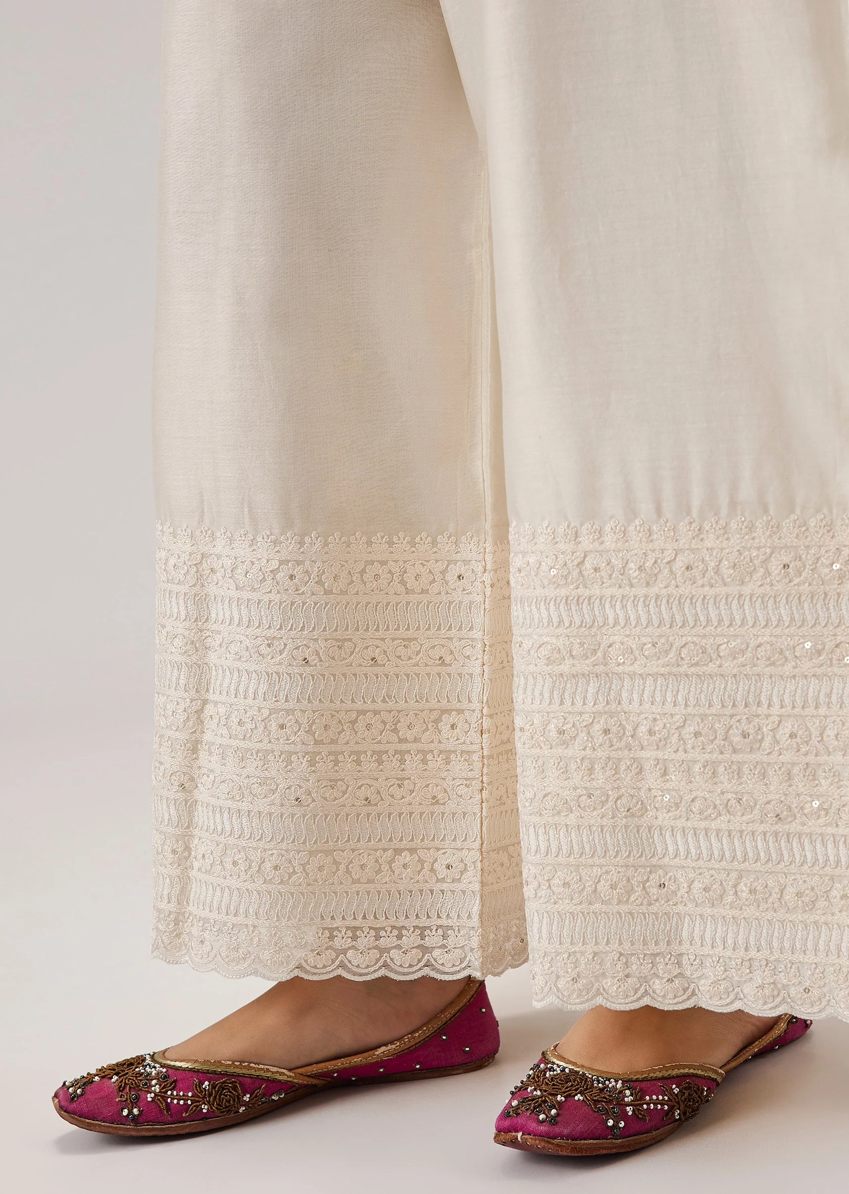 Off White Thread Work Palazzo Set