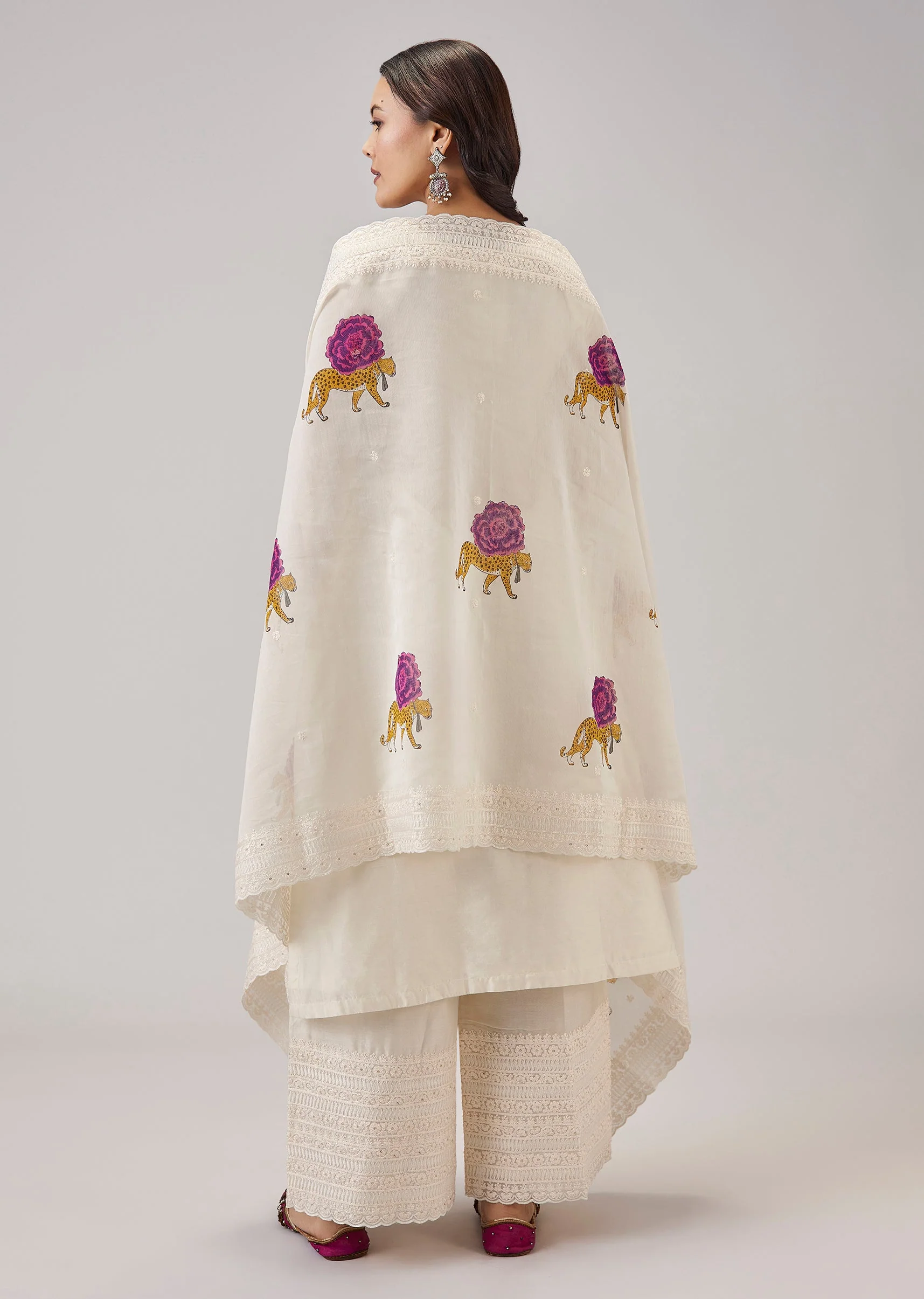 Off White Thread Work Palazzo Set