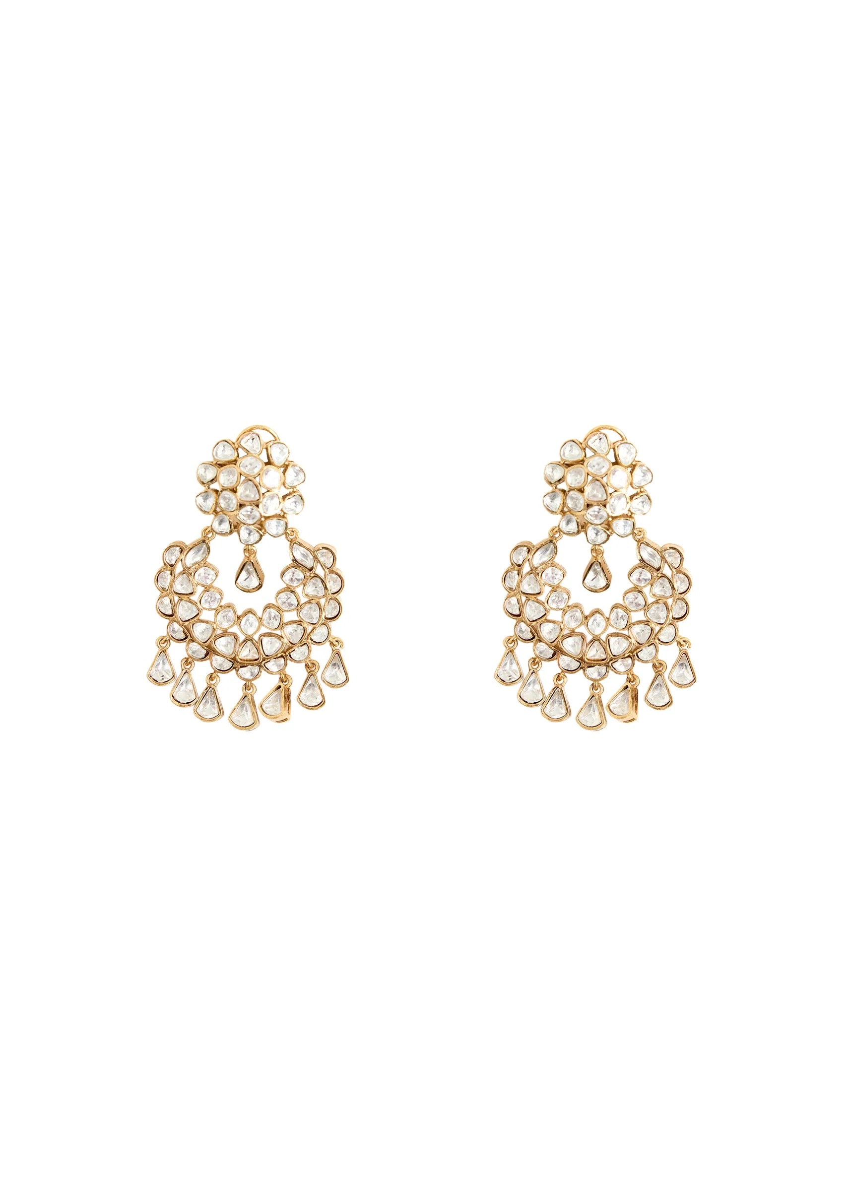 Gold Plated Pearl And Stone Chandelier Earrings