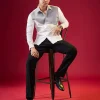 White Viscose Button Front Mens Shirt