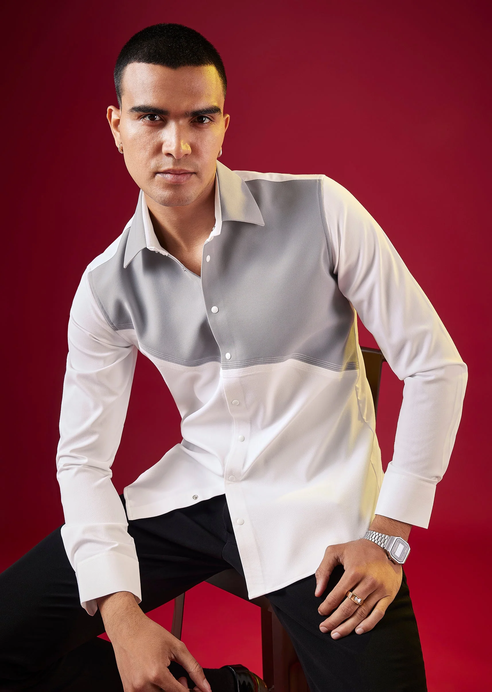 White Viscose Button Front Mens Shirt