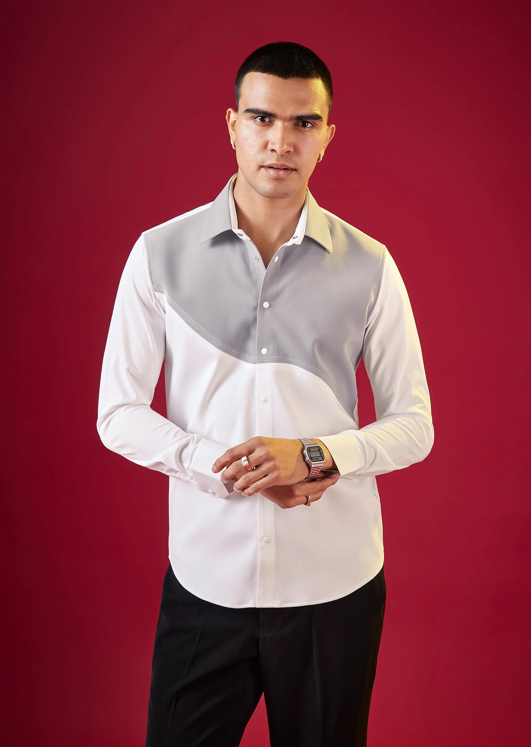 White Viscose Button Front Mens Shirt