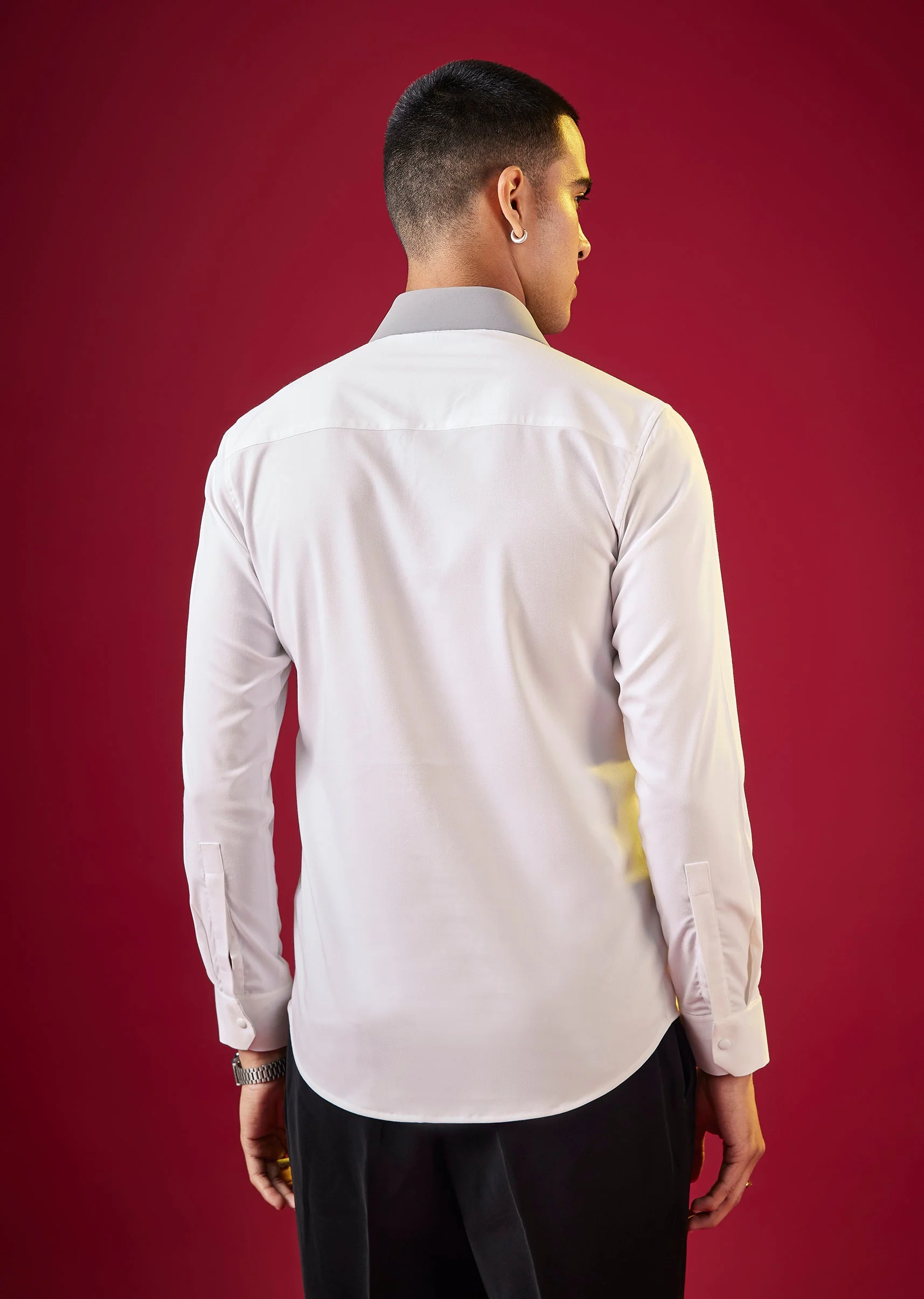 White Viscose Button Front Mens Shirt