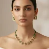 Gold Plated Green And Pink Kundan Polki Choker Necklace Set With 2 Earrings