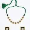 Gold Plated Green And Pink Kundan Polki Choker Necklace Set With 2 Earrings