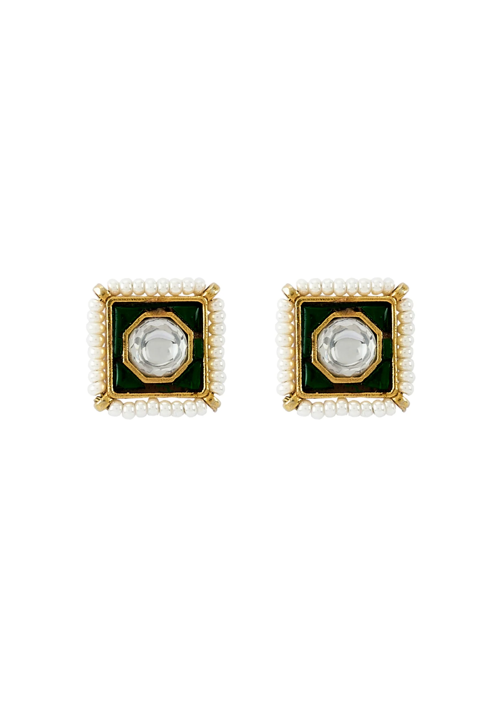 Gold Plated Green And Pink Kundan Polki Choker Necklace Set With 2 Earrings