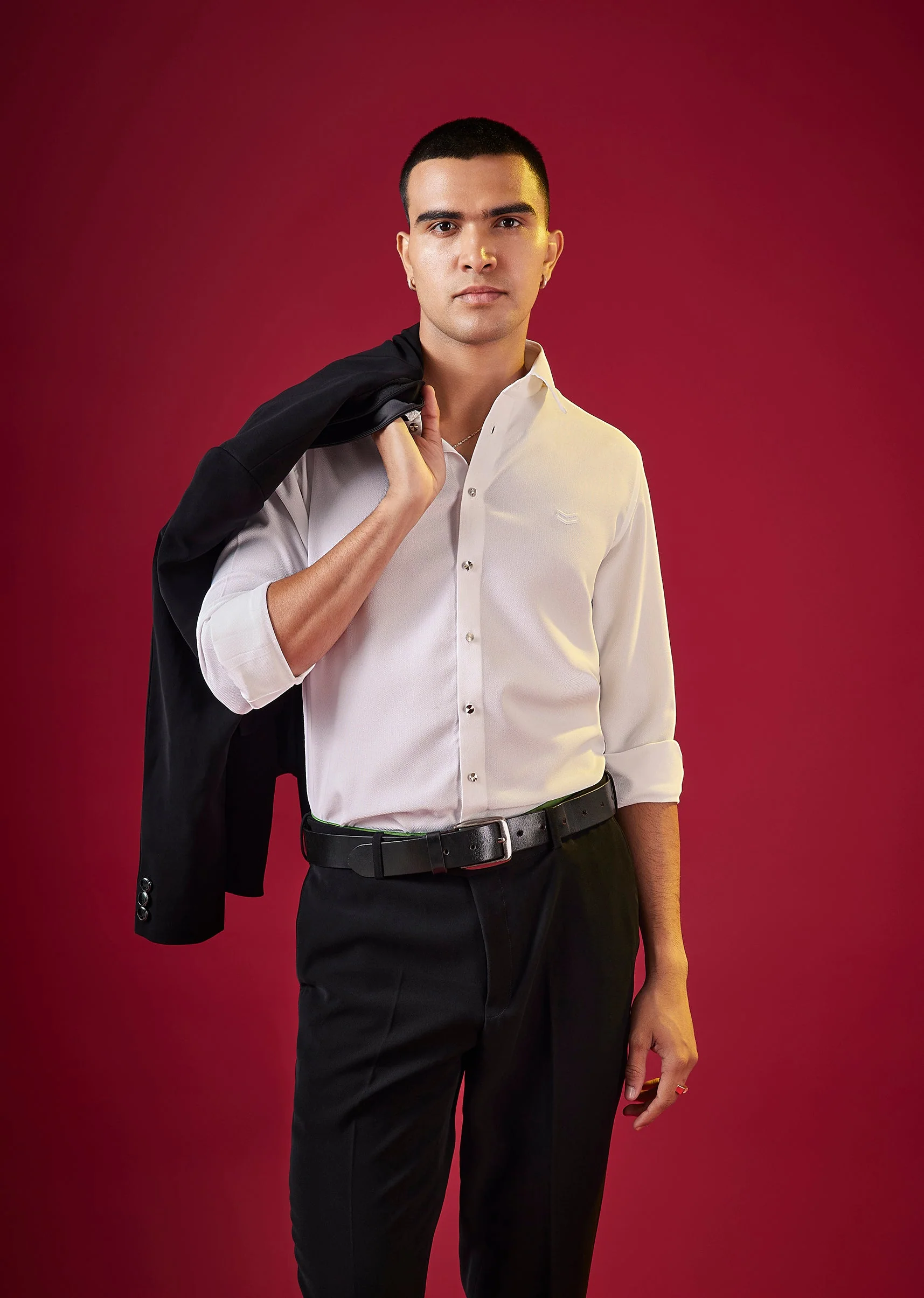 White Mens Solid Viscose Button Front Shirt