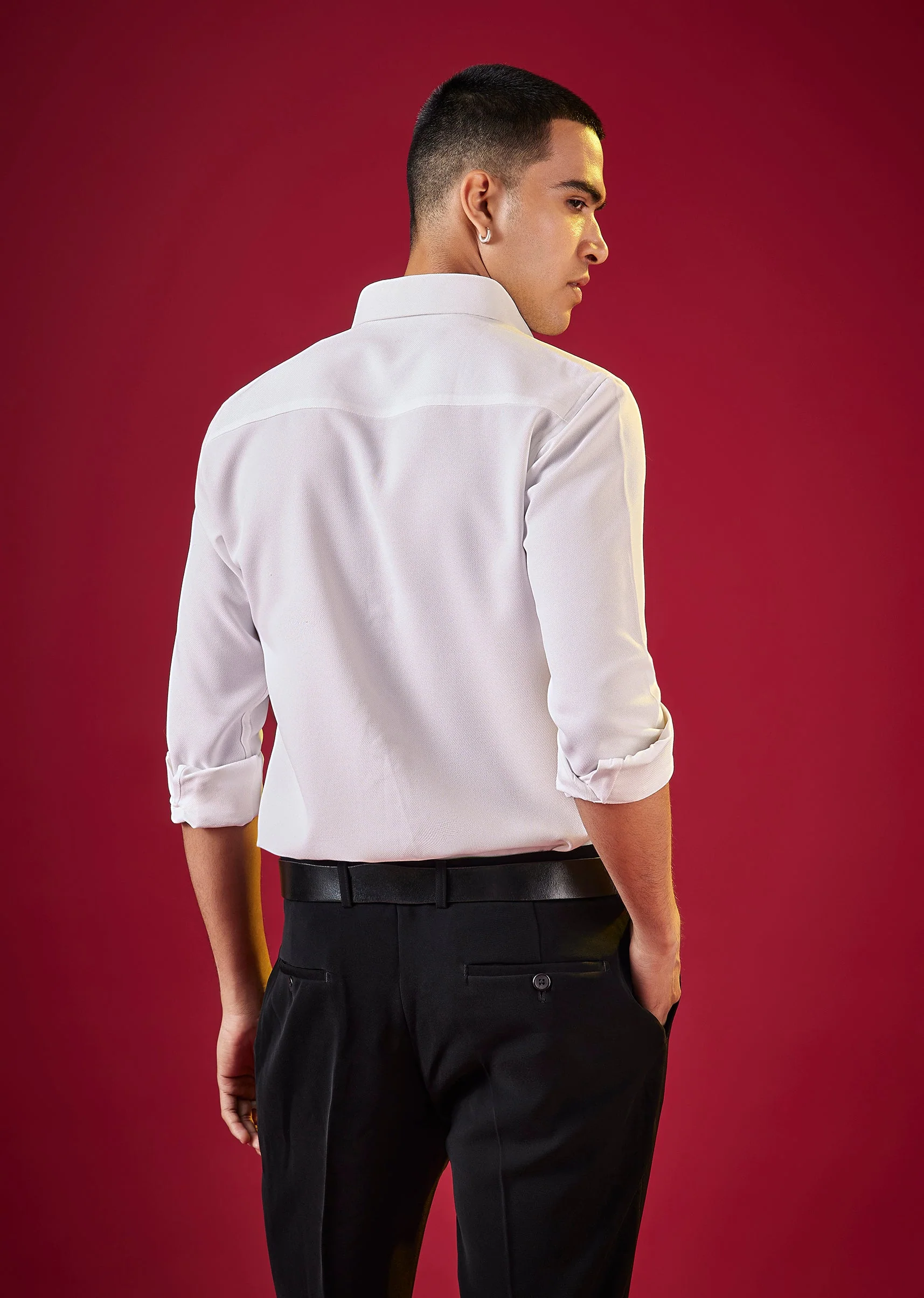 White Mens Solid Viscose Button Front Shirt