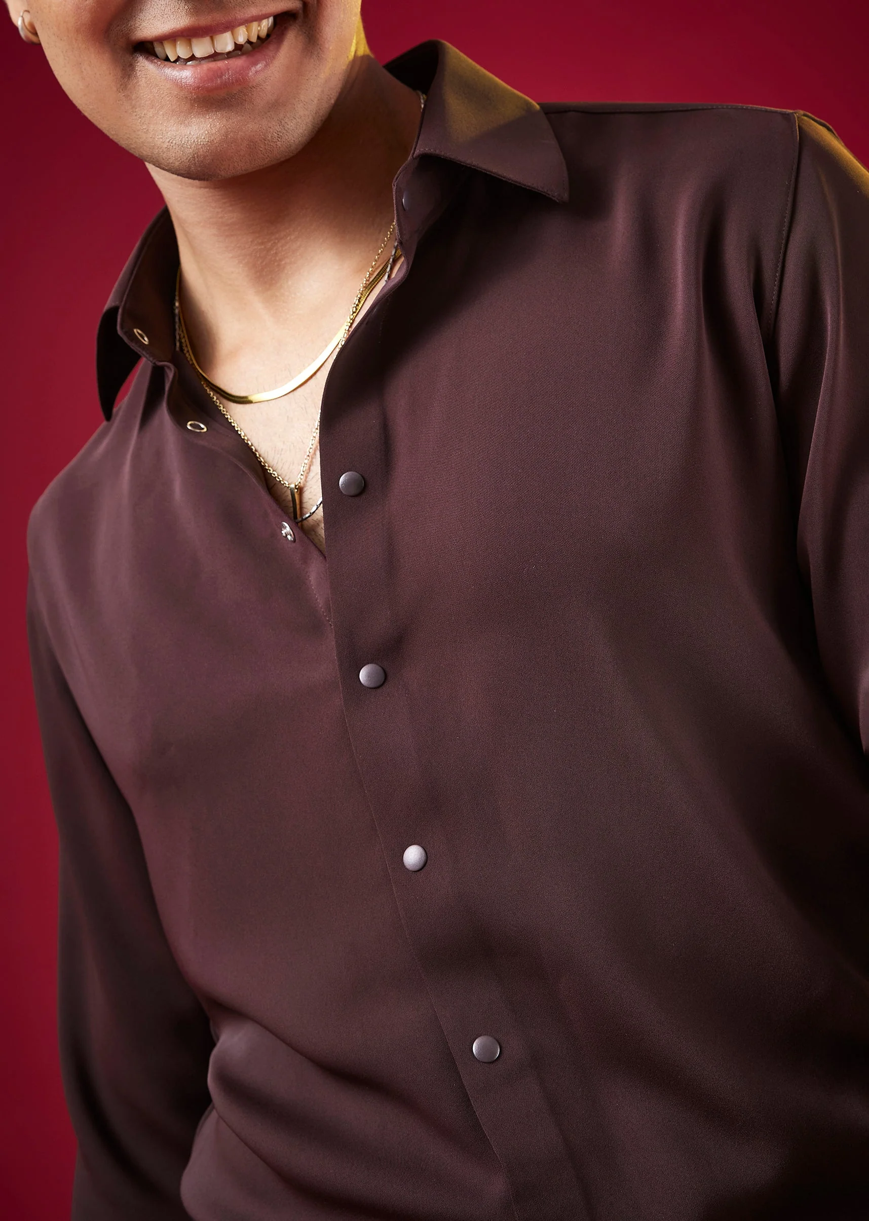 Wine Viscose Button Front Mens Shirt