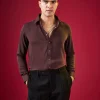 Wine Viscose Button Front Mens Shirt