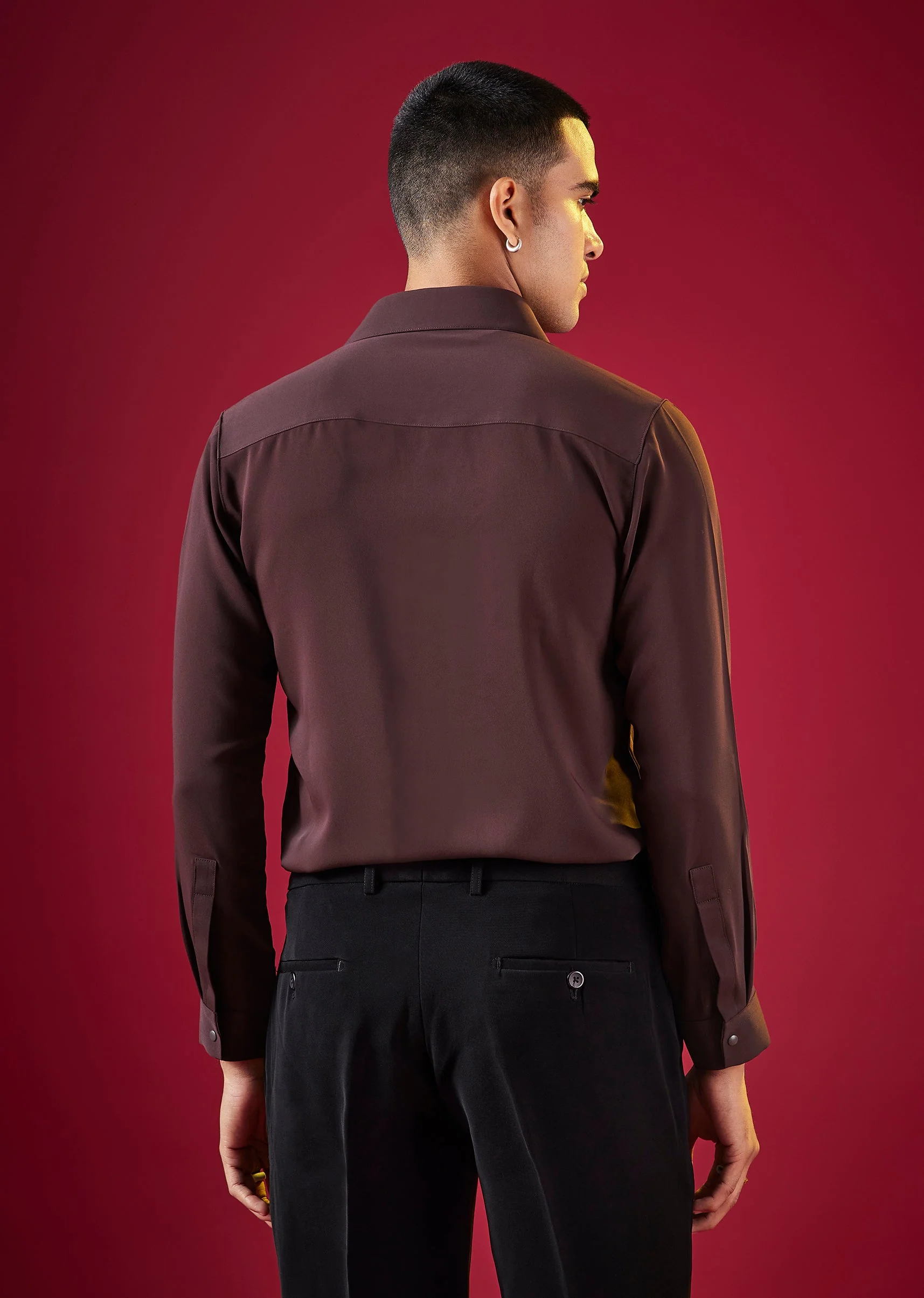 Wine Viscose Button Front Mens Shirt