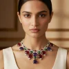 Silver Plated Multicolored Contemporary Short Necklace Set