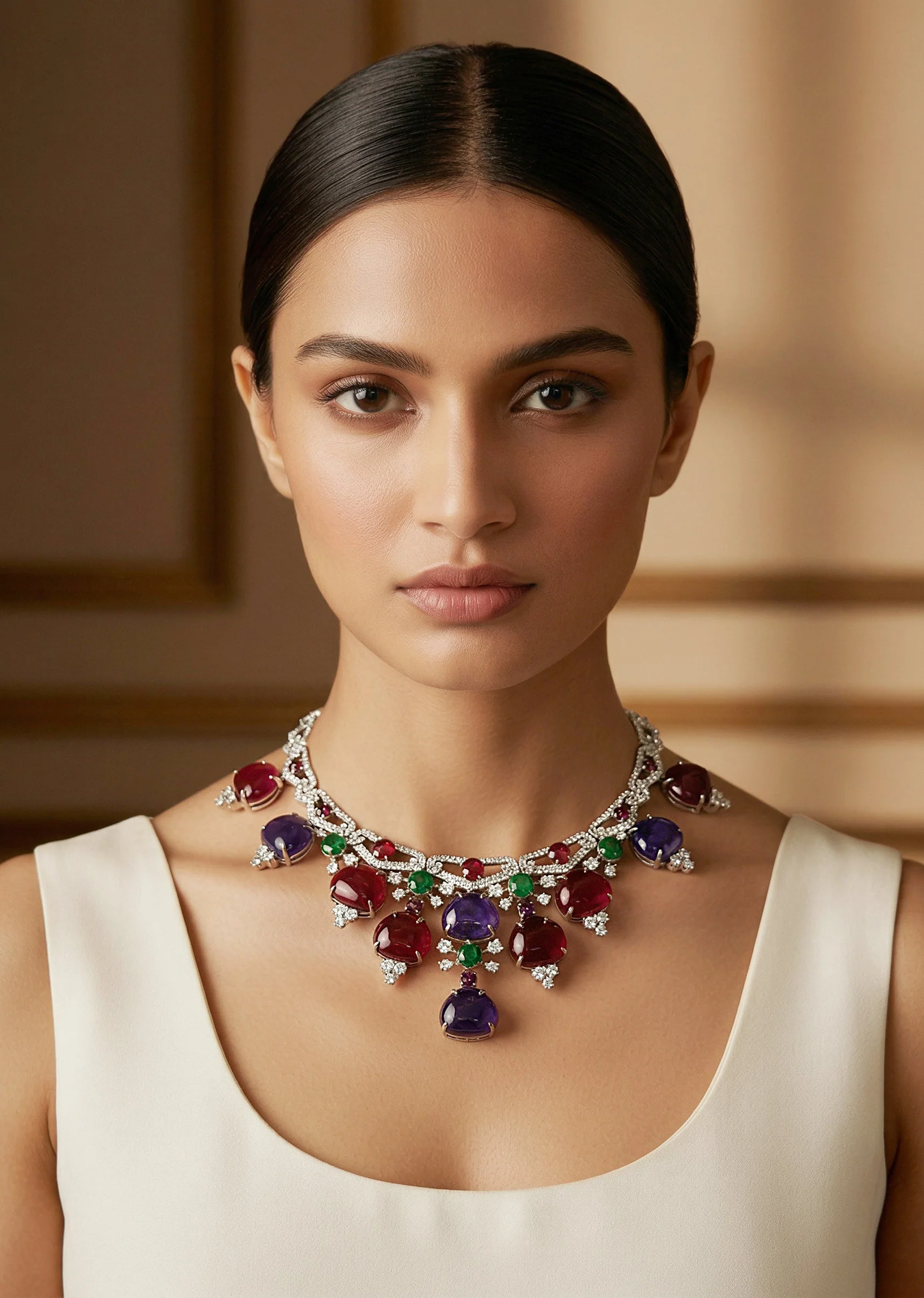 Silver Plated Multicolored Contemporary Short Necklace Set