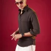 Brown Viscose Mandarin Collar Solid Mens Shirt