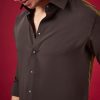 Brown Viscose Mandarin Collar Solid Mens Shirt