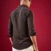 Brown Viscose Mandarin Collar Solid Mens Shirt