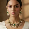 Gold Plated Green Kundan Polki Choker Necklace Set With Earrings