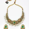 Gold Plated Green Kundan Polki Choker Necklace Set With Earrings