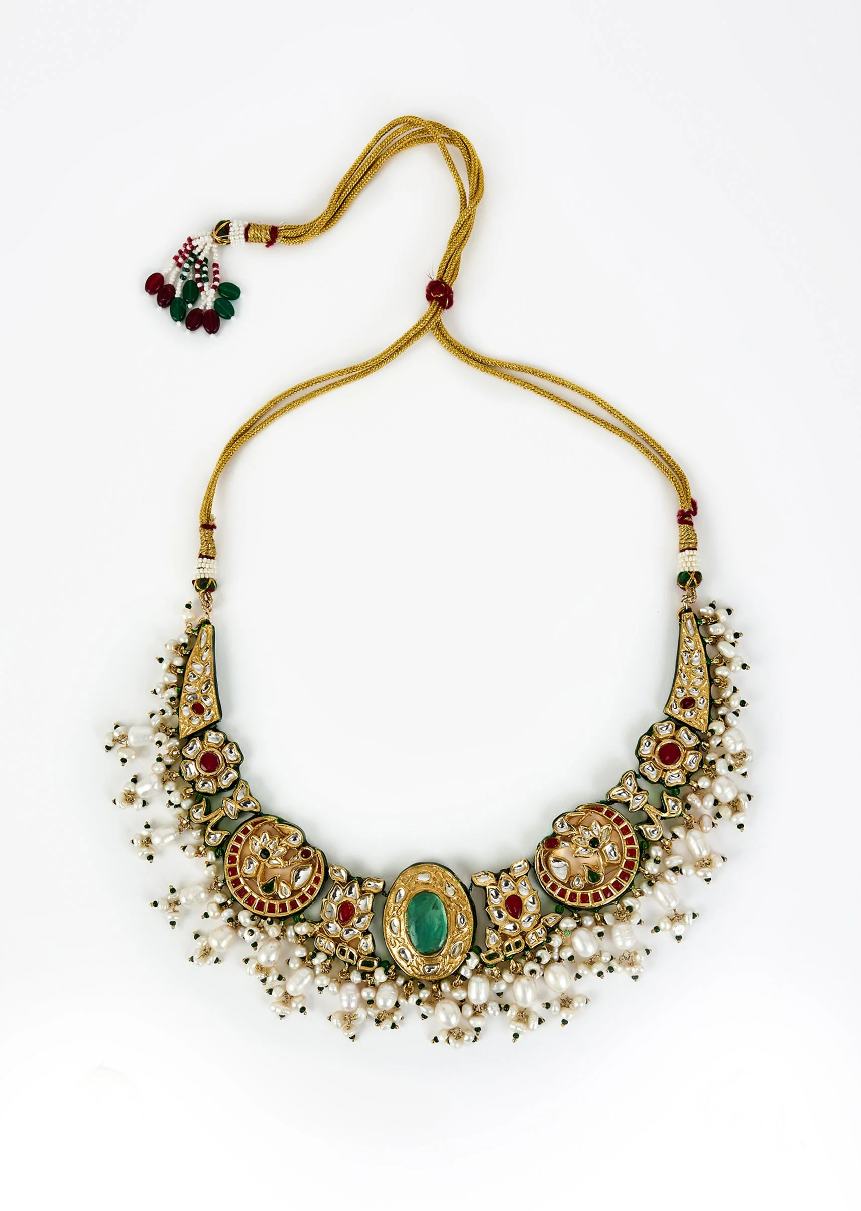 Gold Plated Green Kundan Polki Choker Necklace Set With Earrings