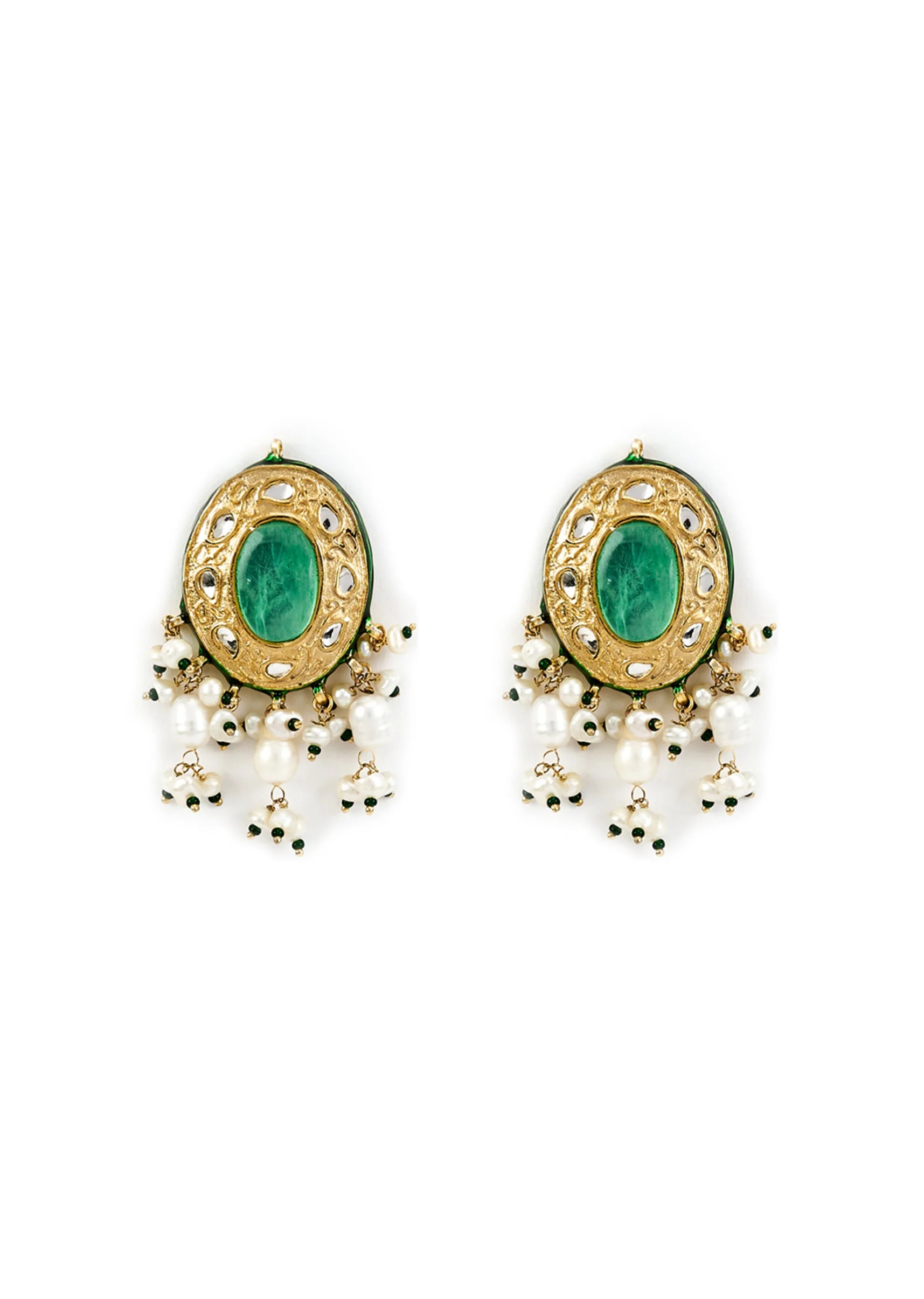 Gold Plated Green Kundan Polki Choker Necklace Set With Earrings