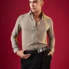 Brown Viscose Button Front Mens Solid Shirt