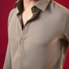 Brown Viscose Button Front Mens Solid Shirt