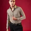 Brown Viscose Button Front Mens Solid Shirt