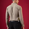 Brown Viscose Button Front Mens Solid Shirt