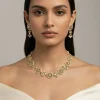 Gold Plated White Kundan Polki Choker Necklace With Earrings Set
