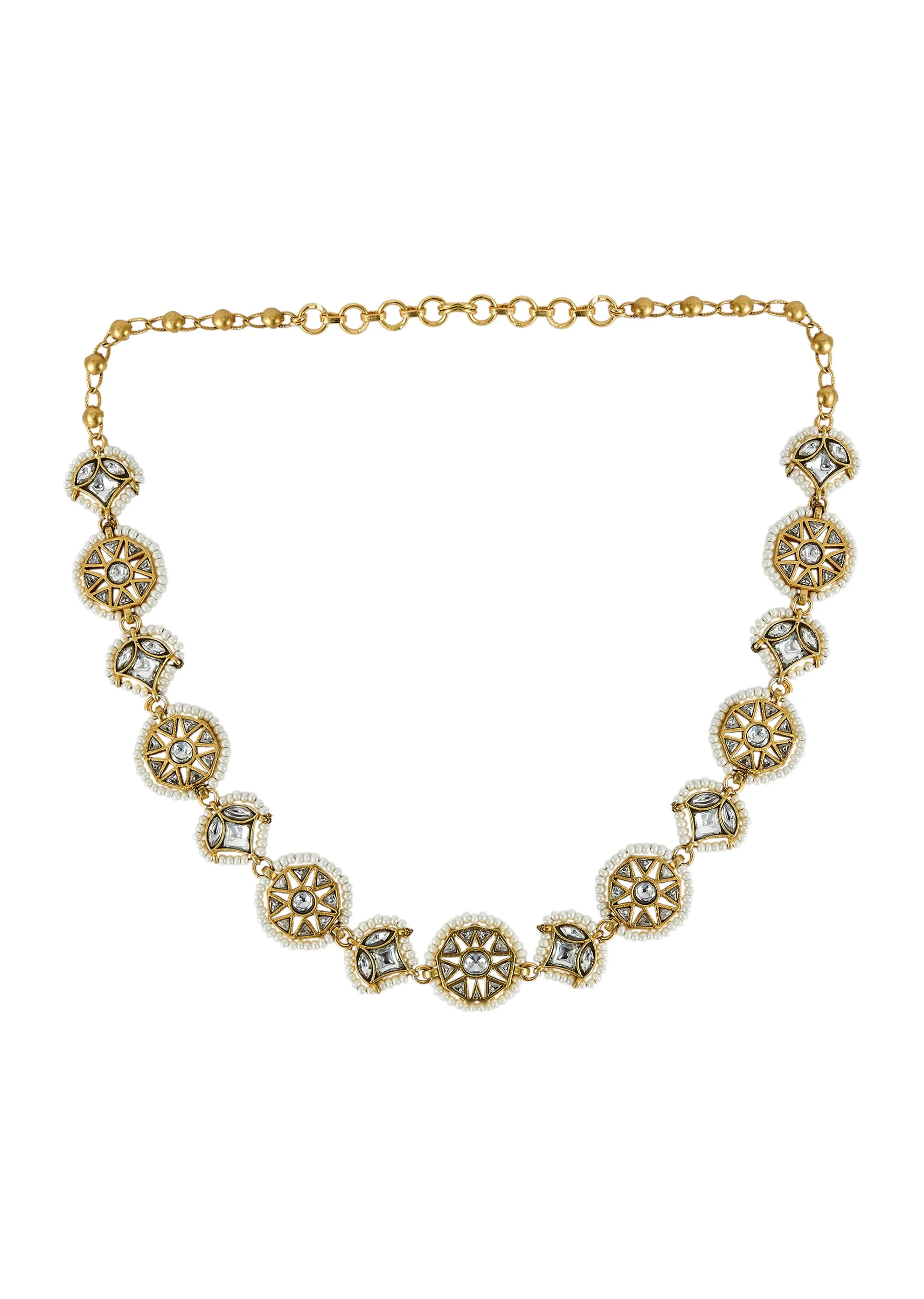 Gold Plated White Kundan Polki Choker Necklace With Earrings Set