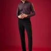 Purple Cotton Solid Button Front Mens Shirt