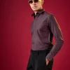 Purple Cotton Solid Button Front Mens Shirt